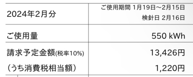 シン・エナジーを利用した時の2024年2月の料金