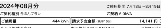 シン・エナジーを利用した時の2024年8月の料金